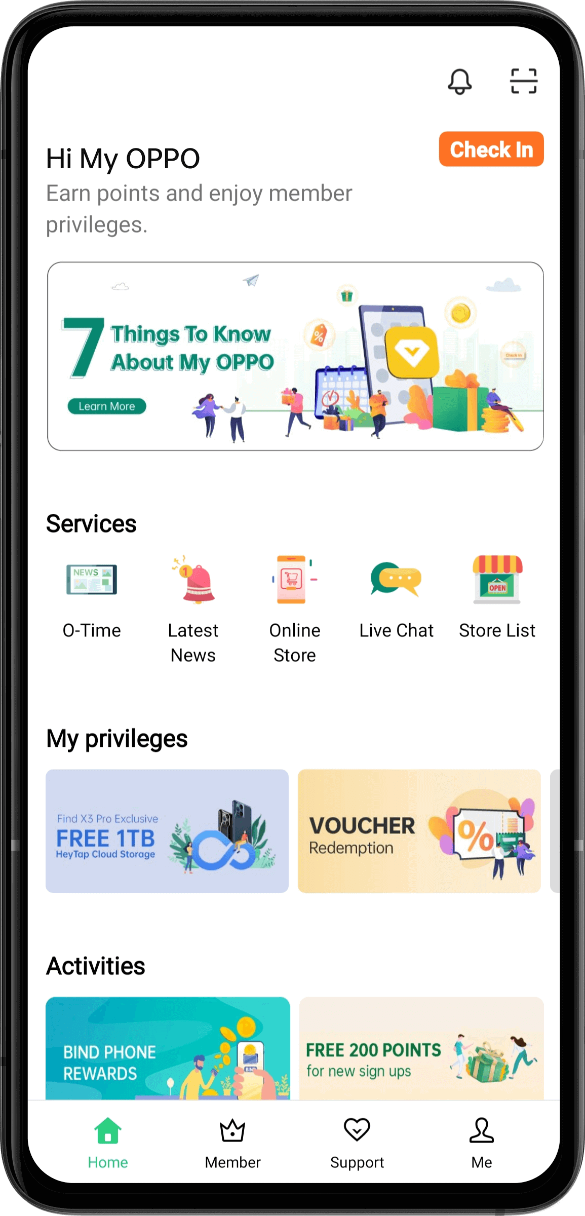 Register My OPPO App to earn points and enjoy member privileges