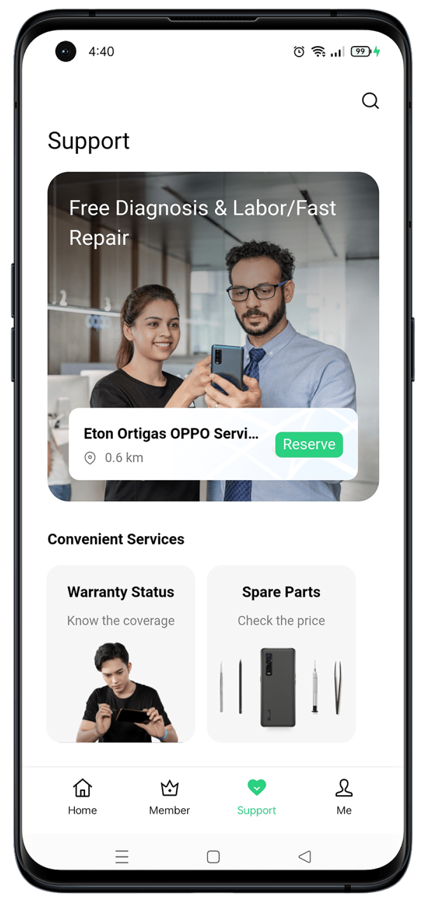 Getting OPPO support and services in my OPPO App
