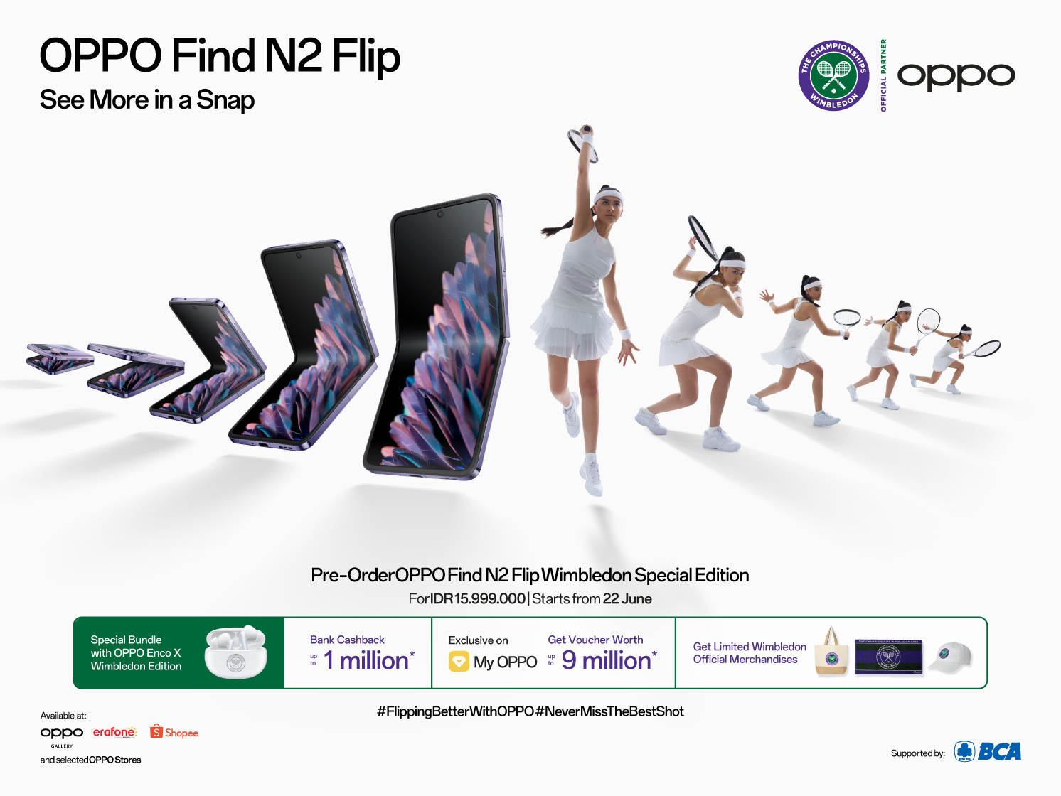 OPPO Find N2 Flip dan OPPO Enco X Wimbledon Special Edition dengan Merchandise Official Wimbledon