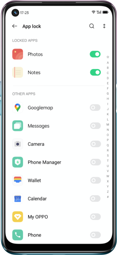 OPPO A74 5G قفل التطبيق
