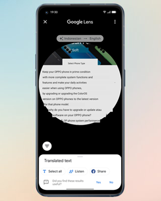 Google Lens; vrije screenshots + vertaling met 3 vingers