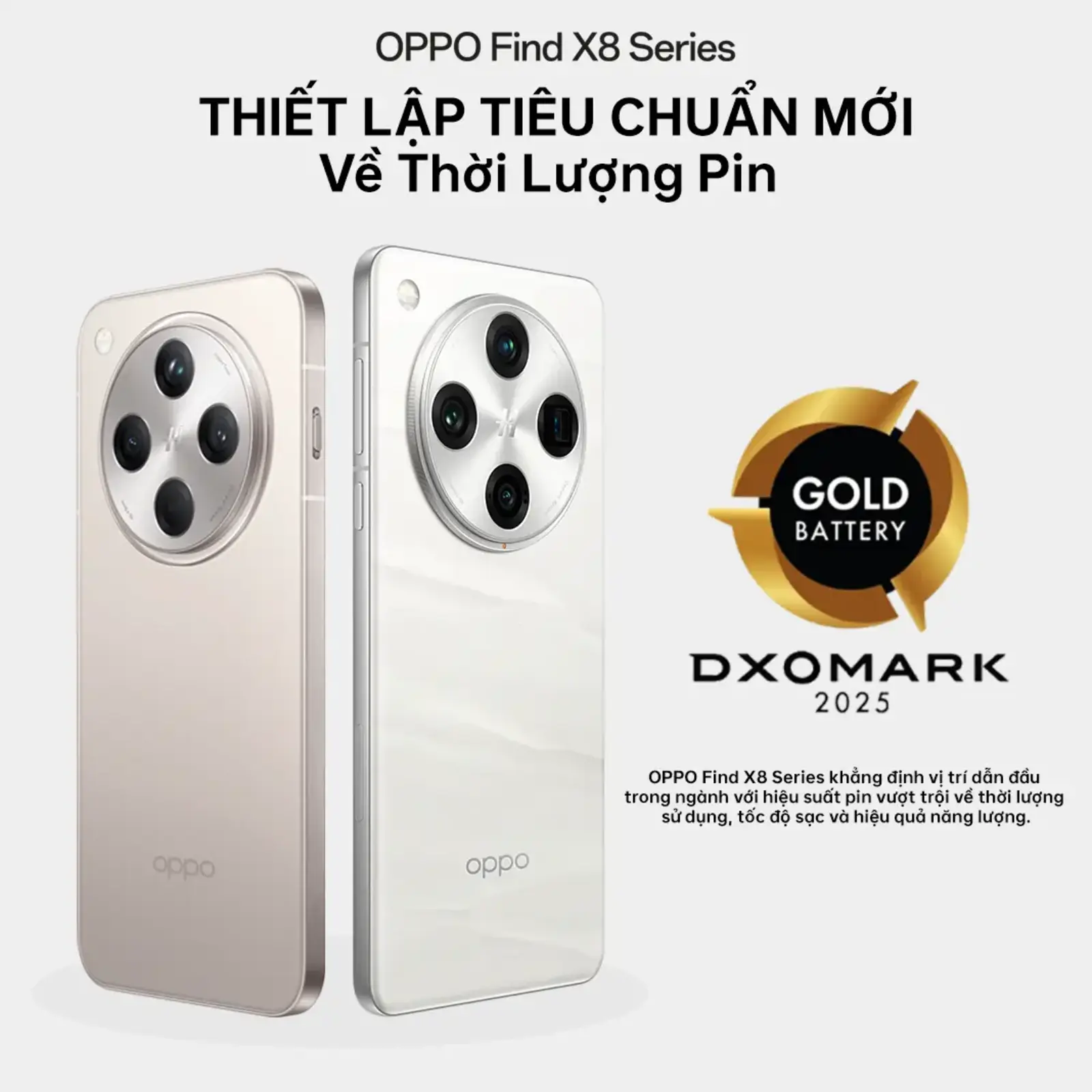 OPPO Find X8 v&agrave; Find X8 Pro đạt danh hiệu DXOMARK Gold Battery, thiết lập ti&ecirc;u chuẩn mới về thời lượng pin