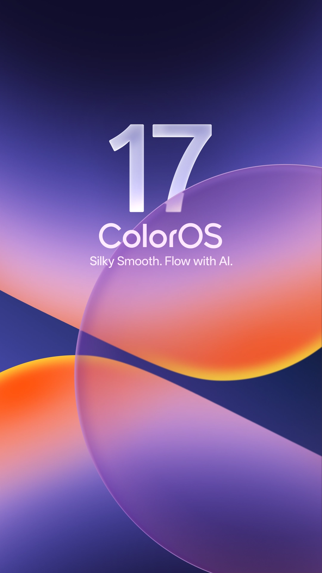 ColorOS 17 logo with 'Flow with AI' on an abstract colorful background