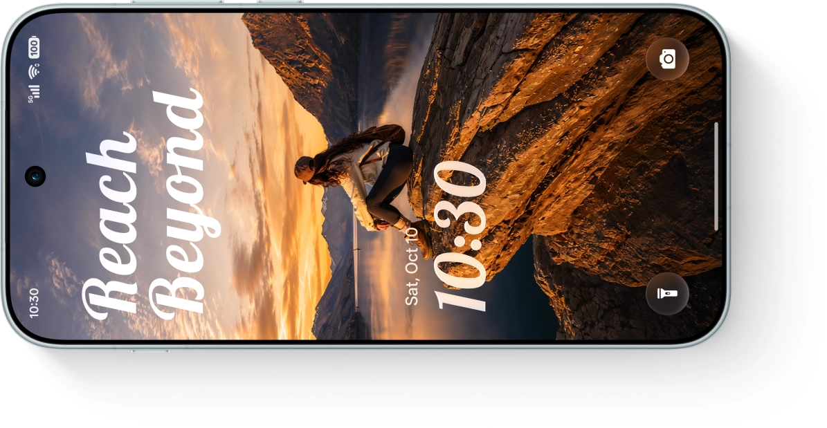 ColorOS 17 lock screen with 'Run wild' text and a child playing on a fallen tree