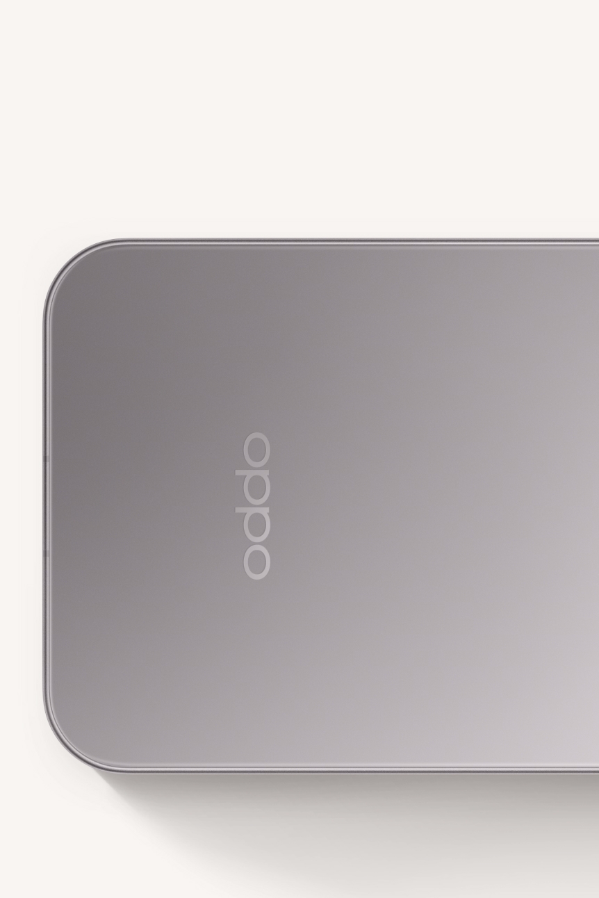 Detail of OPPO Find X10 Pro Max (Titanium Grey) corner, illustrating Camera-Inspired Split Design