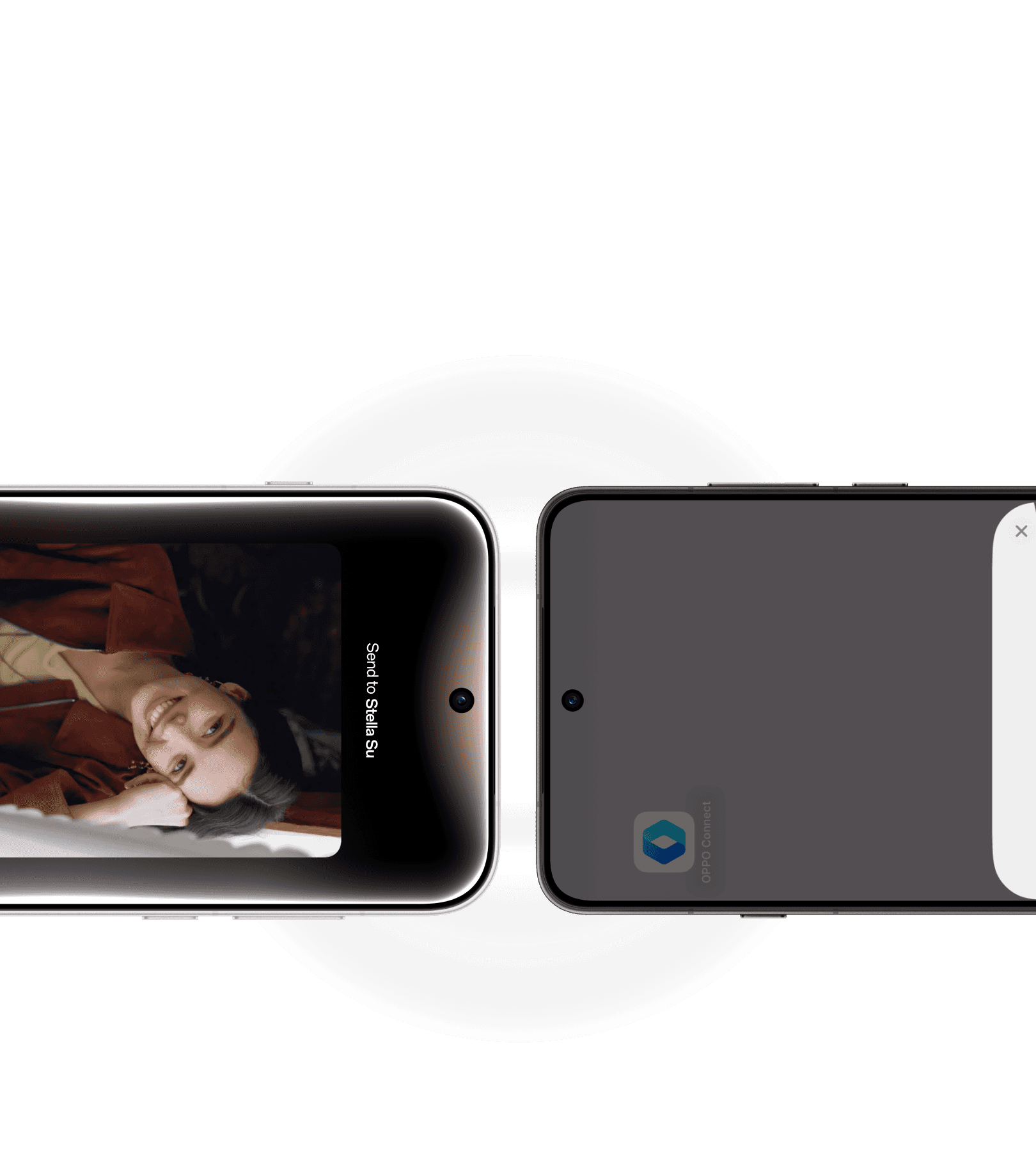 Two phones tapping together to transfer a photo using Touch to Share.