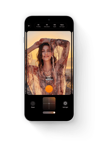 Camera interface showing LUMO Color Palette selectable for capturing photos