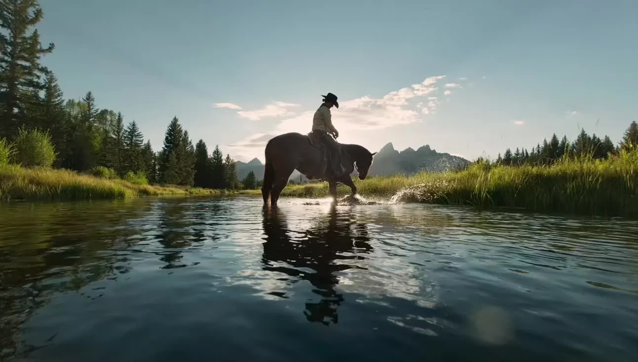 Cowboy on horseback in rich backlight, showcasing the instant film photography of Find X10 Pro Max