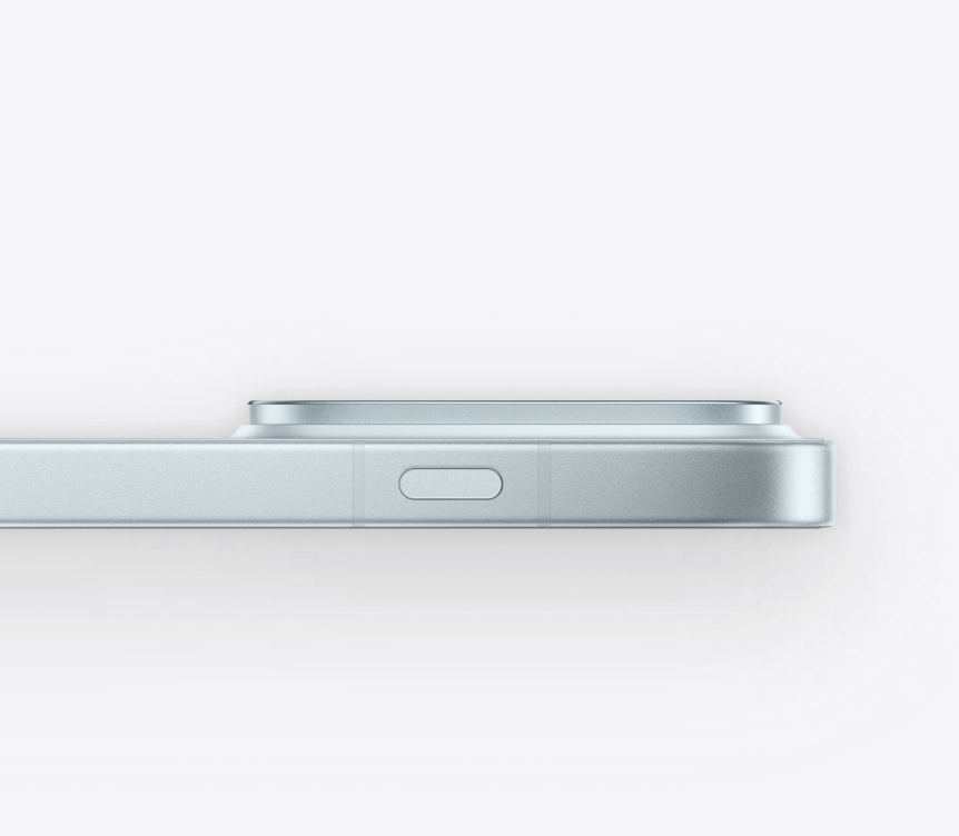 Side view of OPPO Find X10 (Glacier Blue) lustrous metal frame edge