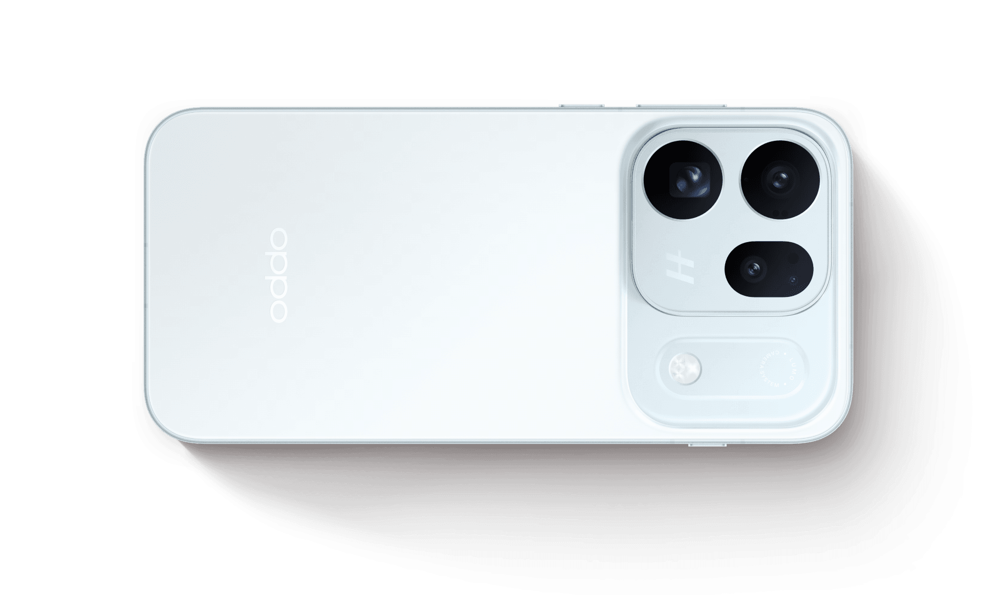 Glacier Blue OPPO Find X10, shown horizontally from the back