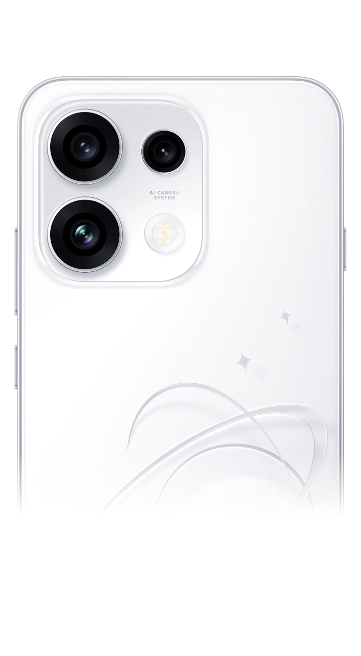 Full back view of the white OPPO Reno16 F 5G smartphone
