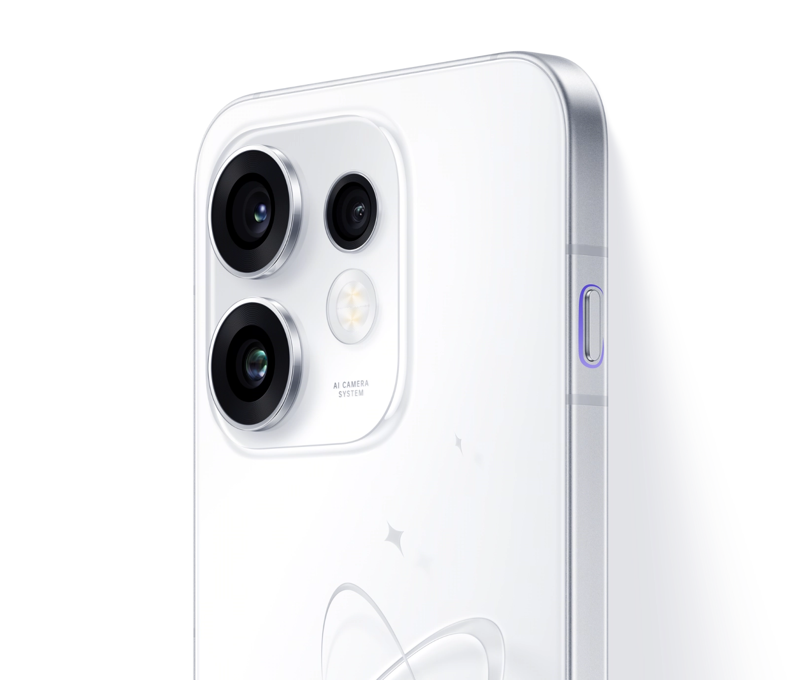 A close-up of the AI Snap Key with a blue-purple accent on the OPPO Reno16 5G
