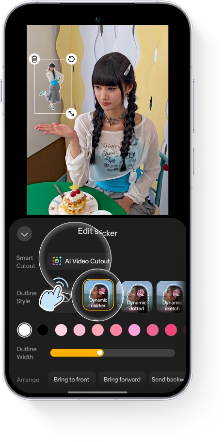 A screen demonstrating the AI Remix Collage cutout editing interface