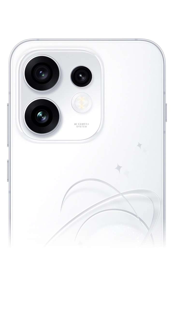 Full back view of the white OPPO Reno16 5G smartphone