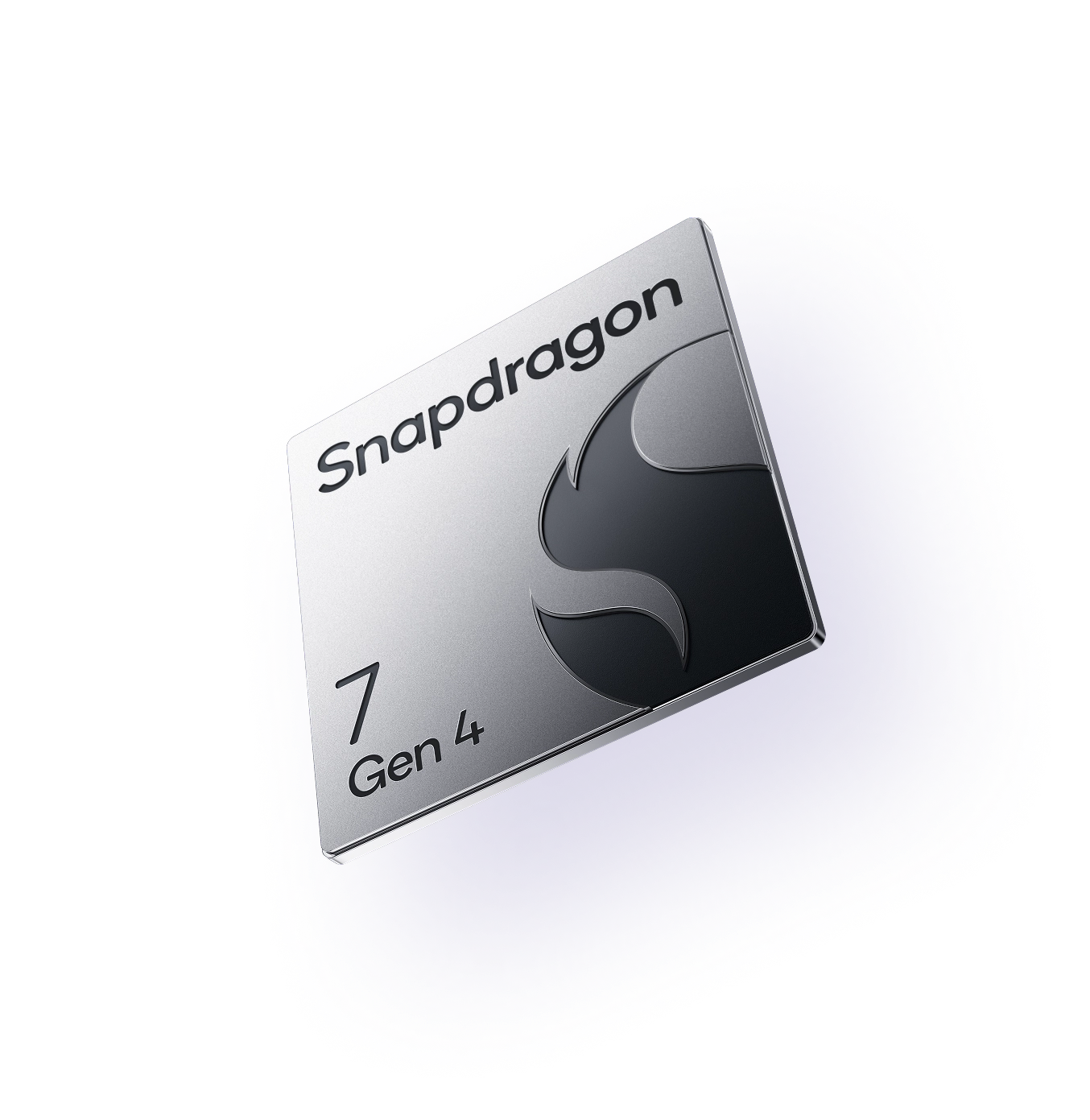 A 3D render of a silver Qualcomm Snapdragon 7 Gen 4 processor chip