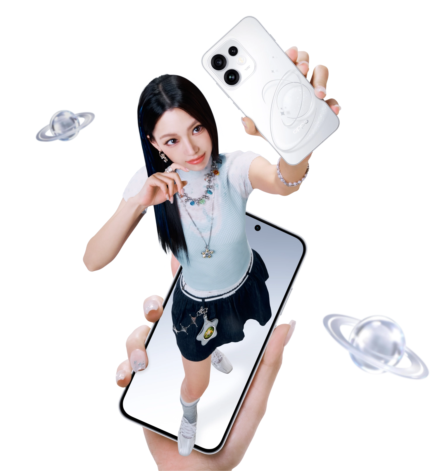 A person holding a new OPPO Reno16 5G with 3D Pop Planet Design