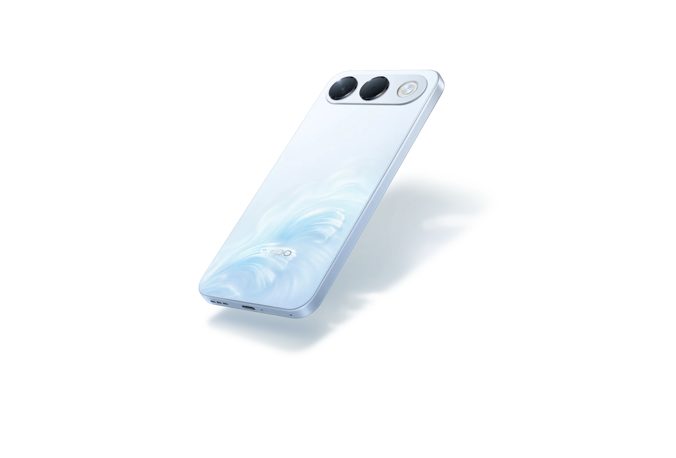 OPPO A7 Pro 5G in Surfing Blue, shown from the back