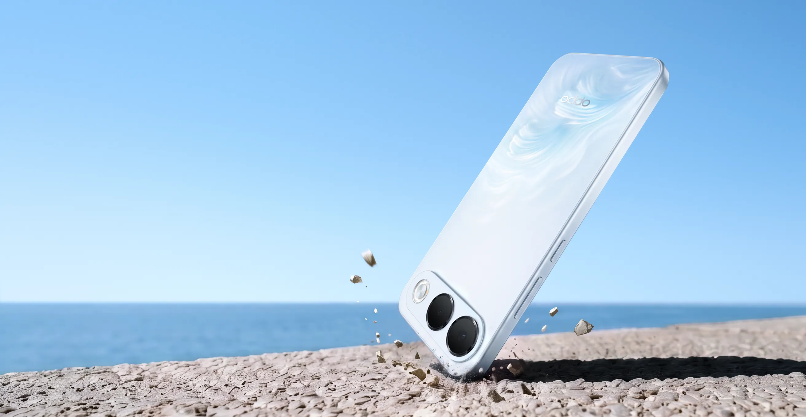 OPPO A7 Pro 5G shown in a shock-resistance promotional illustration